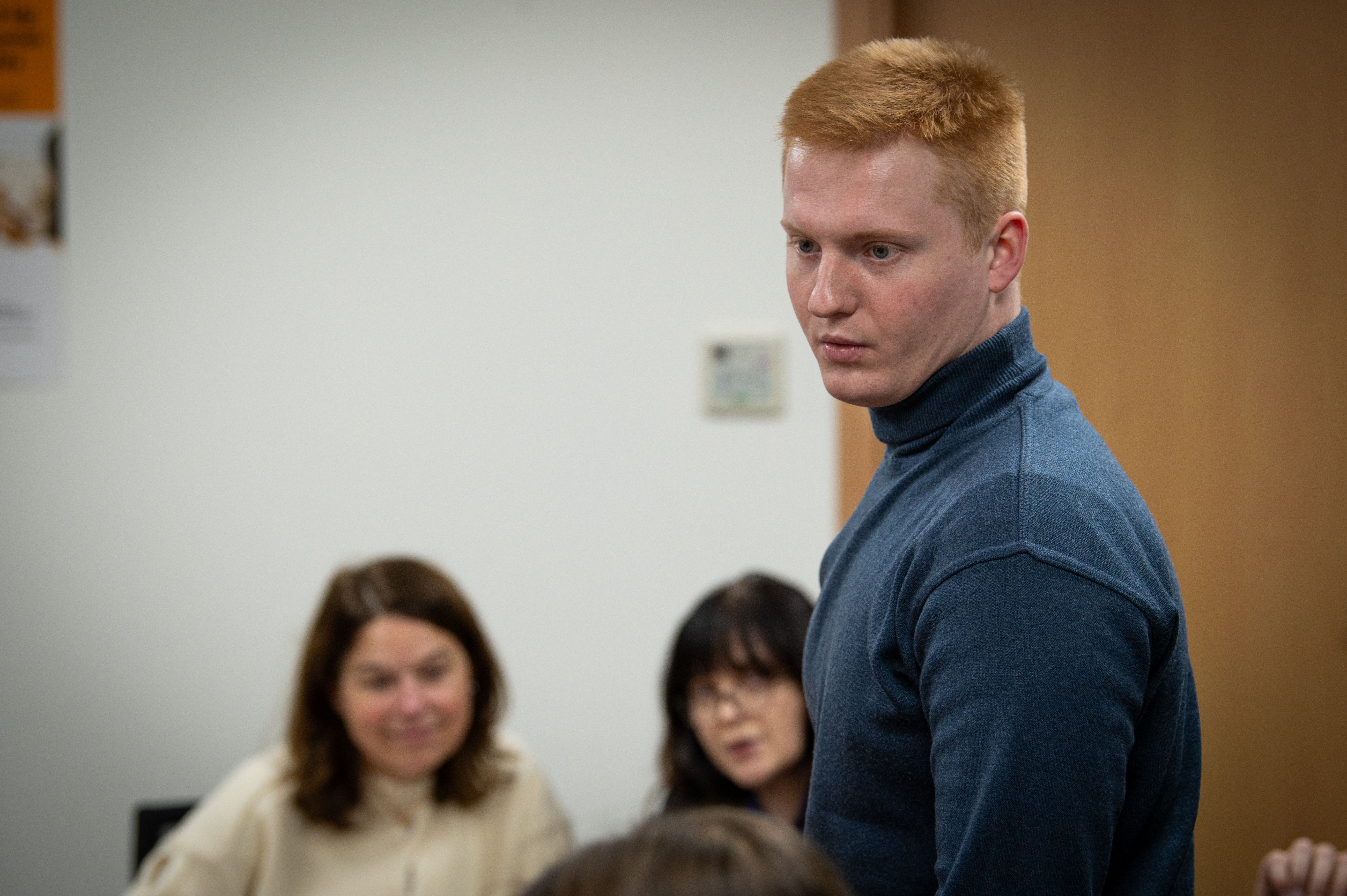 Oleksandr, one of the winners of the video contest on human rights, at the meeting in the HRMMU office in Kyiv. Credit: OHCHR