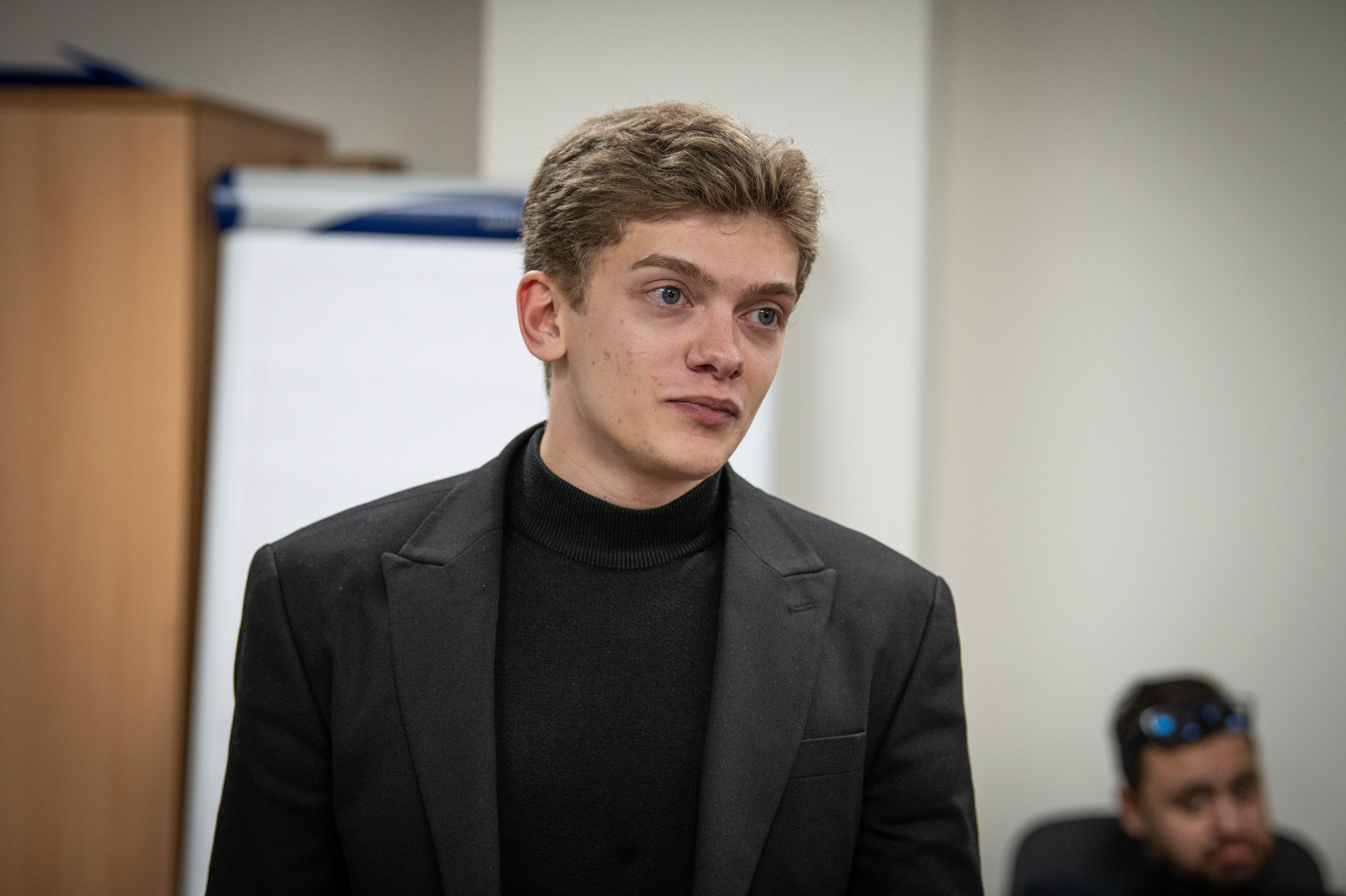 Ruslan, one of the winners of the video contest on human rights, at the meeting in the HRMMU office in Kyiv. Credit: OHCHR