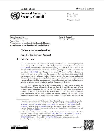 Secretary-General annual report on children and armed conflict