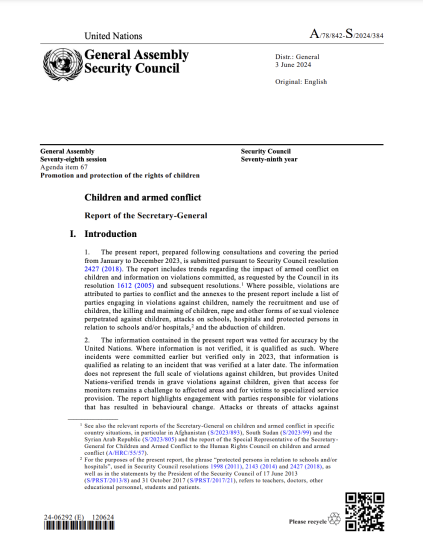 Secretary-General annual report on children and armed conflict