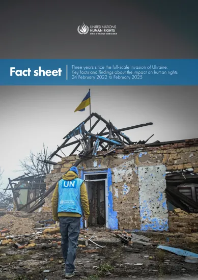 cover of the factsheet "Human rights 3 years into Russia's full-scale invasion of Ukraine"
