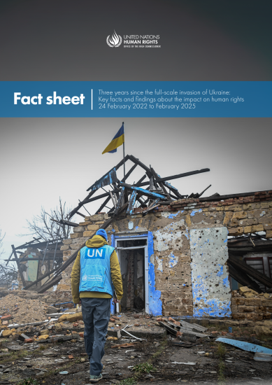 cover of the factsheet "Human rights 3 years into Russia's full-scale invasion of Ukraine"